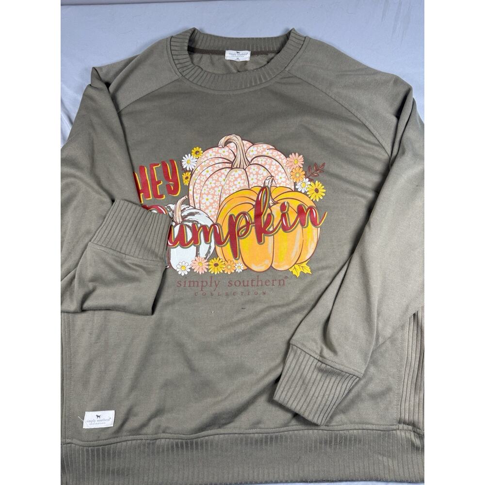 Simply Southern Hey Pumpkin Graphic Sweatshirt Olive Green Women’s XL - Picture 2 of 13